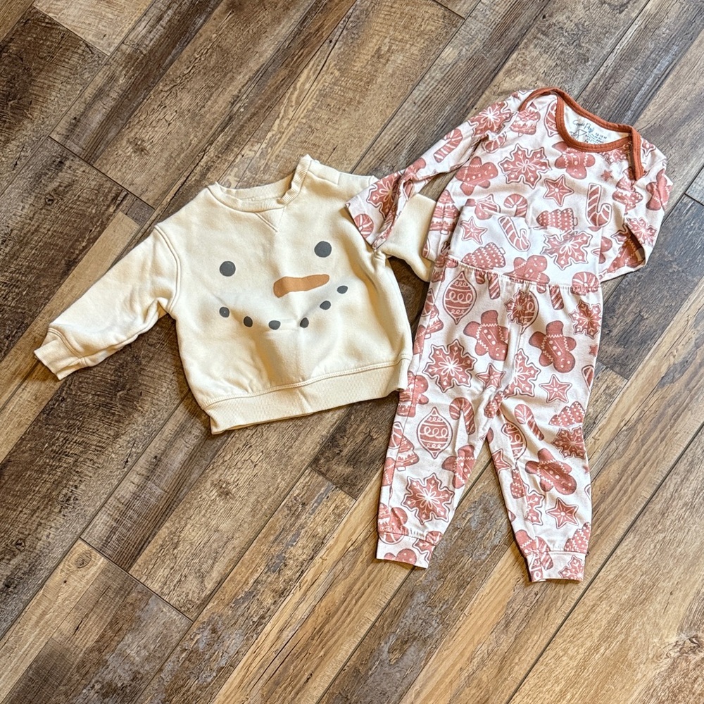 Adorable Copper Pearl Kids Matching Gingerbread Set and snowman sweatshirt